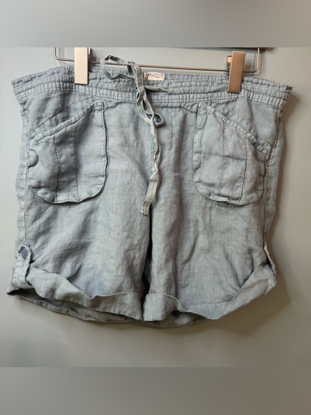 Lucky Brand 100% Linen Roll Up Utility Shorts in Blue  Sz 8 / 29 - Picture 2 of 14